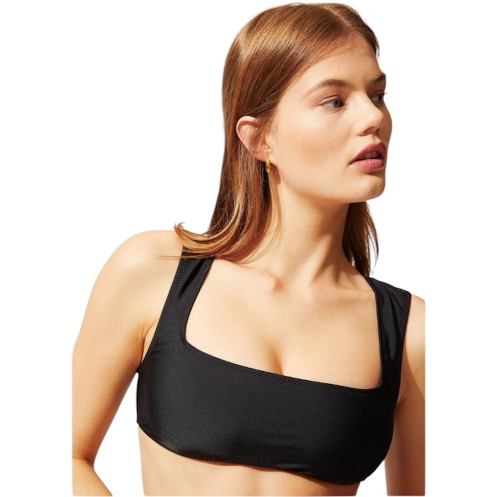 NEW NWT Solid and Striped black bikini The Cleo Top size Small